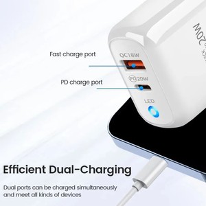 Adaptador de Corriente 2 en 1 con Doble Puerto, Carga Rápida QC 3.0 PD 38W para Puertos USB-A <span class=keywords><strong>Tipo</strong></span> <span class=keywords><strong>C</strong></span>, Enchufe US/EU, Auriculares - Product Image 5