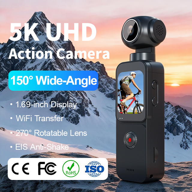 XP3 Outdoor Handheld 5K Ultra HD Action Sport Camera with EIS Image Stabilization 270° Auto Rotating Shooting Mini Pocket Camera