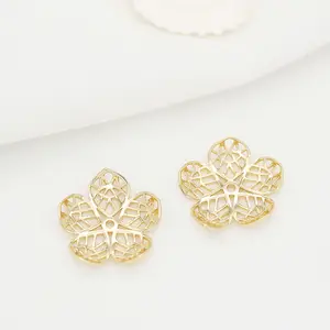 Wholesale Hollow Five Petal Flower Shape 14K Gold Plated BeadSpacer for Jewelry Making