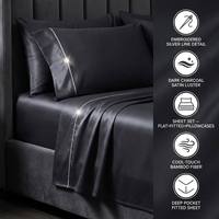 Parure de lit 4 pièces toutes saisons OEM moderne en bambou 300TC brodée de luxe avec logo personnalisé, drap-housse et housse de couette, écologique pour hôtel