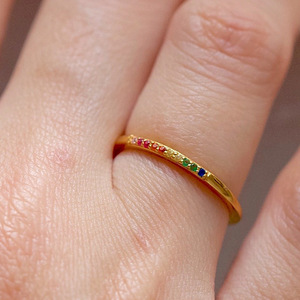 Anello Midi Sottile Classico in Oro 18K per Donne, Elegante Anello con Zirconi Colorati in Acciaio Inossidabile - Product Image 2