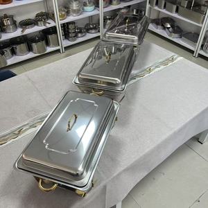고급 스테인리스 스틸 전기 보온 뷔페 세트 사각 금은 테두리 디자인 푸드 워머 - Product Image 4