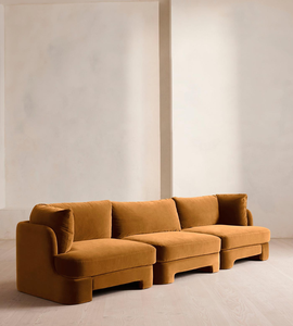 أريكة قطاعية عصرية أنيقة من القطيفة البرتقالية الدافئة بتصميم منحني للمناطق المعيشية - Product Image 6