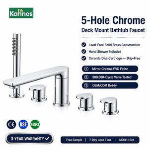 Chrome Bathtub Faucet Deck Mount 5 Hole Widespread Solid Brass Tub Filler with Hand <b>Shower</b> Mirror Chrome <b>Bath</b> Tub Faucet <b>Set</b> - Product Image 1