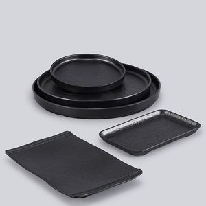 <b>Black</b> Round Melamine Steak <b>Plate</b>, Sushi & BBQ Serving Tray, Ceramic-Look Western Dinner <b>Plate</b> for Restaurant Use - Product Image 1