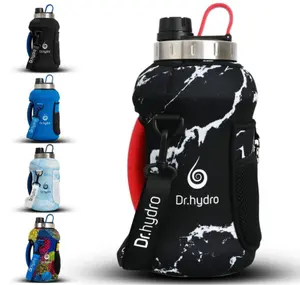 Half Gallon 2.2L Water Bottle with Sleeve and Straw lid BPA Free Large Water Bottle 74oz Sports Motivational Jug with Handle