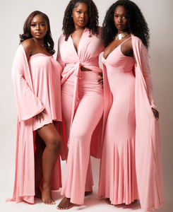 Chemise de nuit, jolis plis creux, col rond, manches mi-longues, sorbet rose | Ulla Popken