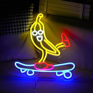 Enseigne au néon LED banane cool et glissante, panneau électronique de décoration murale d'art de <span class=keywords><strong>skateboard</strong></span> à intensité variable <span class=keywords><strong>pour</strong></span> les magasins, les fêtes et les bars - Product Image 1