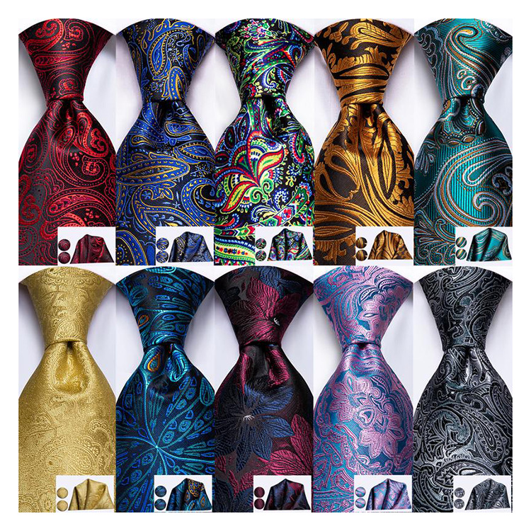 Hochwertige Jacquard Luxus Herren Krawatten Paisley Italienische Seide Krawatten Sets