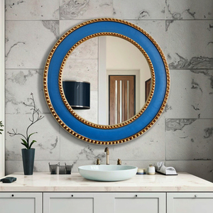 Espejo de baño de poliresina Azul Mediterráneo redondo elegante con marco dorado estilo Art <span class=keywords><strong>Deco</strong></span> para decoración de baño - Product Image 4