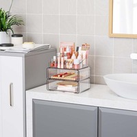 Organisateur de maquillage transparent à 3 niveaux avec tiroir, rangement cosmétique pour commode, comptoir et salle de bain, pour rouges à lèvres, pinceaux et soins de la peau