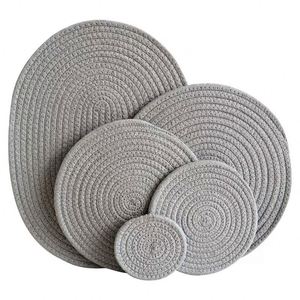Factory Direct Cotton <b>Rope</b> Woven Fabric Home Insulation Mat Kitchen Dining Table Mat with Glass Coaster Heat Insulation Pot Mat - Product Image 6