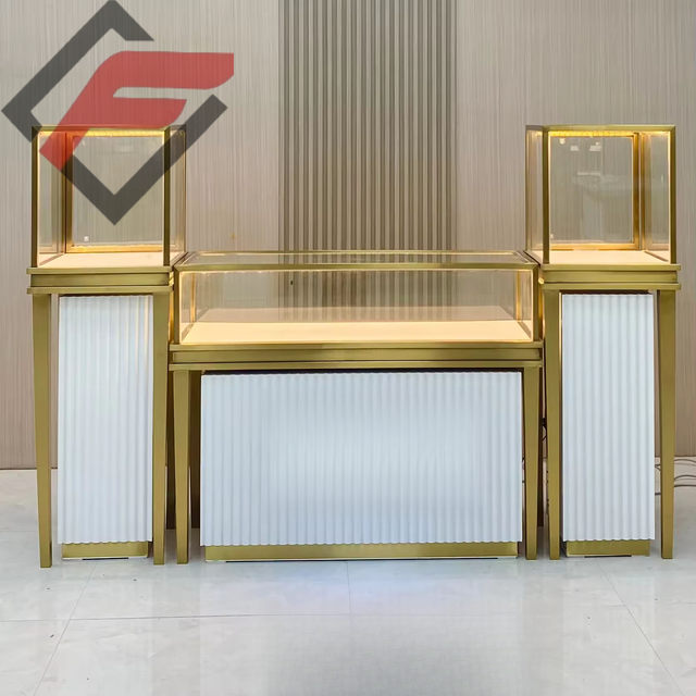 Durable Jewelry Cabinet Glass Display Showcase with Reinforced Frame Luxury Retail Storage Counter for High Traffic Mall Shop