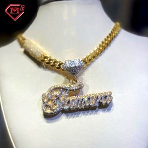 Pendentif <span class=keywords><strong>collier</strong></span> lettre nom couleur or glacé en argent 925 faisant un pendentif personnalisé Hip Hop Vvs Moissanite - Product Image 1