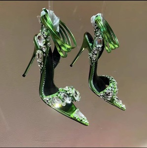 Sandales à talons hauts en argent et diamant pour femmes, chaussures de <span class=keywords><strong>mariée</strong></span>, bride croisée à la cheville, nouvelle collection 2023 - Product Image 3