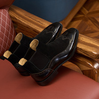 Bottes Chelsea classiques noires pour hommes en cuir véritable, à enfiler, bout pointu, semelle extérieure en caoutchouc, décontractées, vente en gros, logo personnalisé OEM
