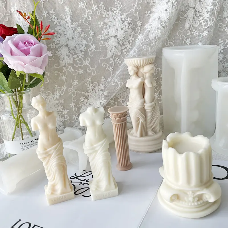 Popular Diy Figure Goddess Human Body Plaster Mold Retro Roman Column Aromatherapy Silicone Candle Mold