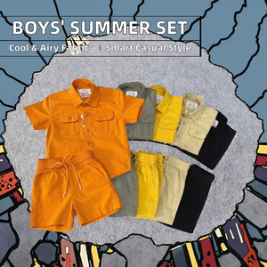 Ensembles de vêtements d'été formels 2 pièces pour bébés garçons, en coton et <span class=keywords><strong>lin</strong></span>, chemise à manches courtes et <span class=keywords><strong>short</strong></span> tissé uni respirant - Product Image 3