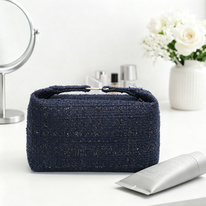 Bolsa de Maquillaje de Tweed de Tono Oscuro de Alta Gama, Bolsa de Cosméticos de Gran Capacidad, Organizador de Viaje, Estuche de Maquillaje Elegante - Product Image 1