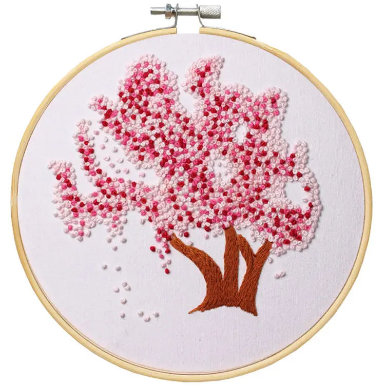 Wholesale cherry Tree Pattern Simple Cross Stitch Embroidery Set Color Threads Handmade DIY Embroidery Kits