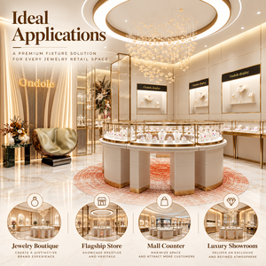 Vitrines à bijoux rondes en or sur mesure Ondole avec éclairage LED et plateau en marbre pour l'aménagement de magasins de luxe - Product Image 6