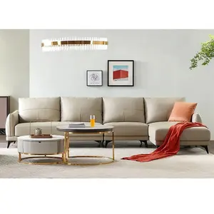 Секционный диван из натуральной кожи в минималистическом стиле для гостиной, 102558