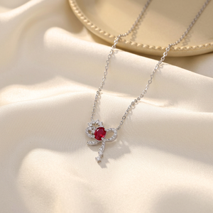 Top Quality 18K White Gold Gemstone Jewelry Bowknot Design Natural Vivid Red Ruby Diamond Pendant <b>Necklace</b> Gift For Anniversary - Product Image 3