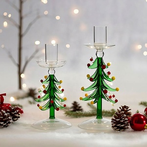 Bougeoirs décoratifs de Noël soufflés à la <span class=keywords><strong>main</strong></span>, ornements 3D en forme de tige d'arbre de Noël vert, chandeliers en verre borosilicate de haute qualité - Product Image 3