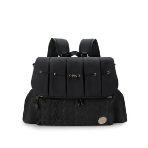 Elegant <b>Black</b> Diaper <b>Backpack</b> for Moms <b>Large</b> Capacity Waterproof Nylon All Seasons Playmax Zipper Closure Pleated Front Flap - Product Image 2