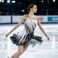 Robe de patinage artistique dégradé noir et blanc, ornée de strass étincelants, en maille, à manches longues, pour enfants et adultes, pour compétition et spectacle