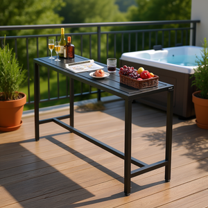 Table de bar d'extérieur étanche avec cadre métallique robuste 63X15 Rectangle hauteur comptoir salle à manger pour balcon bain à remous décoratif - Product Image 2