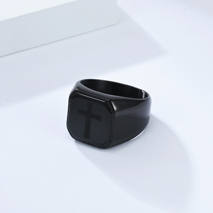 Cross <b>Ring</b> For Men <b>Titanium</b> Steel Gold Black Silver Simple Geometric Shape Gift Jewelry - Product Image 4