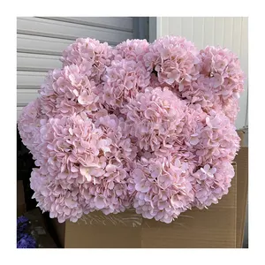 Flor artificial de buena calidad, flor de hortensia rosa de una sola cabeza para decoración del banquete de boda