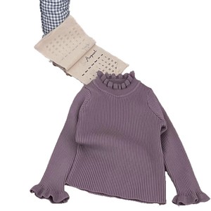 Children's Girl Warm Wool Sweater Solid Color Thickened Knitted Top With Ruffled Edges Lace Collar Full Sleeve - Product Image 5