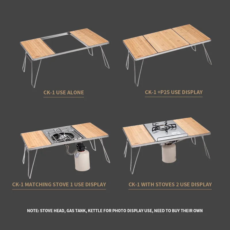 CAMPINGMOON-Estufa portátil para acampar, juego de mesa y silla plegable de acero inoxidable, con bolsa de lona