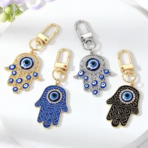 Rhinestone Metal Turkish Elephant Bead Blue Dvil Eye Key Ring Diamond Bag Pendant Car Holder For Women Girls Keychains