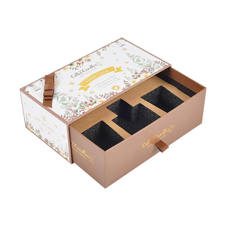 Высококачественная Роскошная картонная коробка для выдвижных ящиков с лентой и вставкой из пены