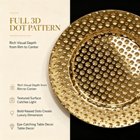 Assiette décorative en plastique doré électroplaqué sur mesure, avec motif de perles en relief, pour banquets, mariages et décorations de table de fêtes