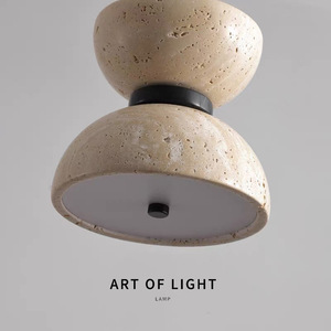 Travertine Pendant <b>Lamp</b> Round <b>LED</b> Single-Head Hotel Guesthouse <b>Lighting</b> - Product Image 4