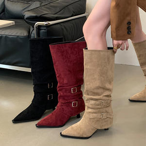 Nouvelles bottes de chevalier à bout pointu 2026, confortables, à talon épais, bottes hautes, tendance, toutes occasions, bottes à manches - Product Image 1