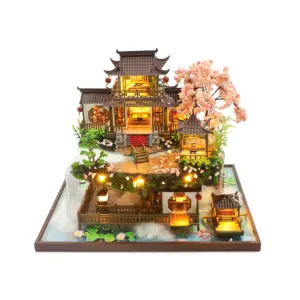 Hongda 2023 New Design PC2203 3D Puzzle Diy Wooden Miniature Dollhouse Furniture Mini Doll House Kit For Girls