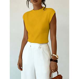 เสื้อกั๊กถักแขนกุด สีเบจ เอเชียน S(44) เสื้อแฟชั่นผู้หญิง - Product Image 4