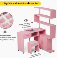 Table de manucure bureau à ongles en forme de L avec tabouret et collecteur de poussière et armoire à tiroirs poste de travail de manucure réversible rotatif sur roues