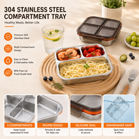Aohea Umweltfreundliche 304 Edelstahl Bento Lunchbox Lebensmittelechter Auslaufsicherer Metall-Lebensmittelbehälter für Schulkinder