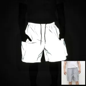 hi vis gray reflective breathable short pants wear summer outdoor gym training running reflect safety shorts trousers for men