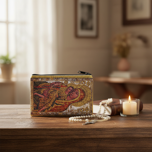 Iconografía cristiana, Virgen María y Niño Jesús, bolsa tejida diseñada para Rosario - Product Image 3