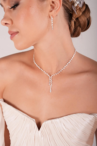 Conjunto de Joyería Nupcial de Cristal - Collar, Pulsera y Pendientes de Plata Esterlina con Moissanita, Chapado en Platino, Diseño de Hoja - Product Image 6