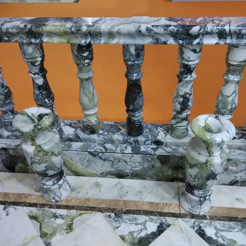 New design luxurious villa home European style white marble stair hand railing stone marble baluster travertine balustrade
