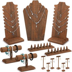 Solid Wood Jewelry Display Rack 8-Piece Set <b>Necklace</b> Earring <b>Ring</b> Stand Desktop Storage Organizer For Jewelry Showcase - Product Image 5