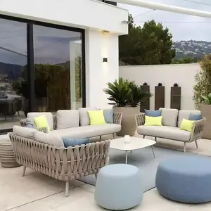 Three seat balcony outdoor lounge sofa chair hotel garden conversation sofa hand braid